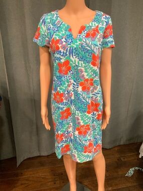 Talbots Turquoise and Coral Floral Swim Cover-Up Dress